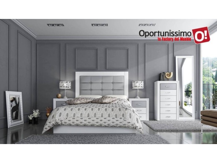 DORMITORIO COMPLETO REF. 848 ACABADO BLANCO GRIS PERLA CON SINFONIER 6C Y MURAL ESPEJO