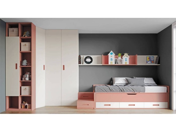 DORMITORIO JUVENIL CON ARMARIO ESQUINERO
